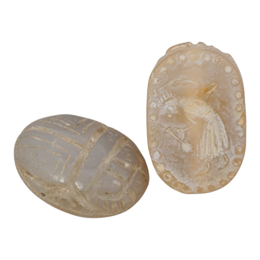 Lot of 2 Ancient Coptic Egyptian Chalcedony Scarabs, Roman to Coptic Era, 88WM (1 of 2)