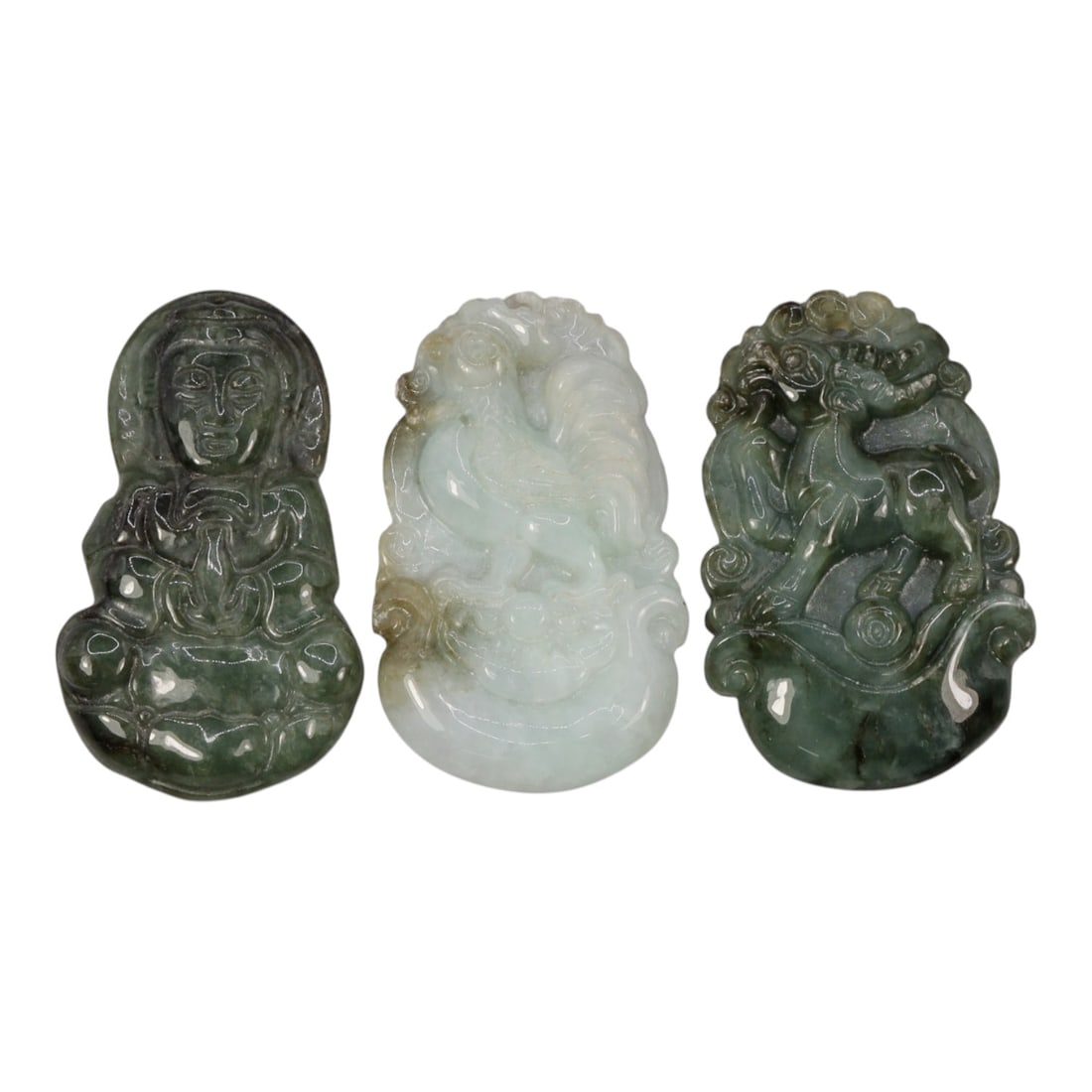 Lot of 3 Antique Oriental Chinese Jadeite Jade Pendants, 71WM (1 of 1)