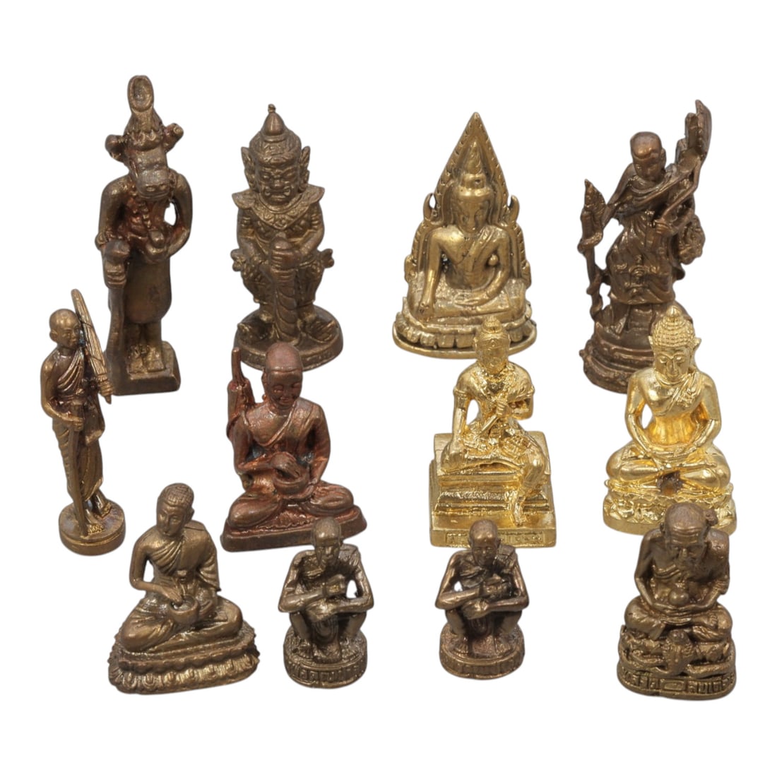 A Lot of 12 Vintage Southeast Asian Brass and Bronze Figurines, 2WT (1 of 1)
