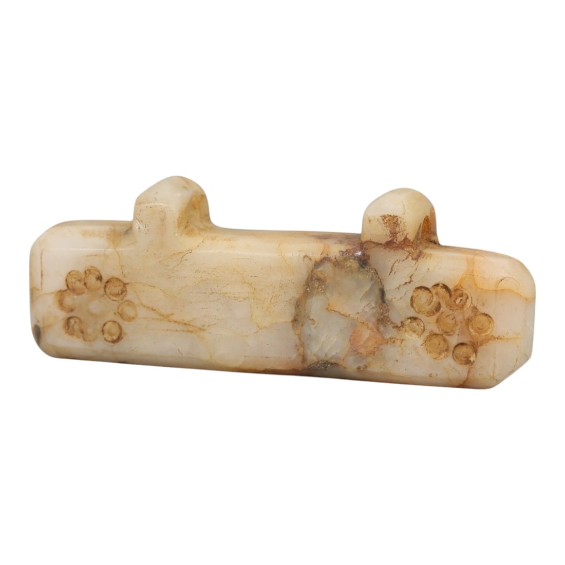Ancient Marble Amulet - Carved Relief, 1AH: Carved from marble, this ancient amulet features a finely detailed carved relief with a compact, elongated form, characteristic of Near Eastern glyptic art. The carving exhibits fine craftsmanship wit