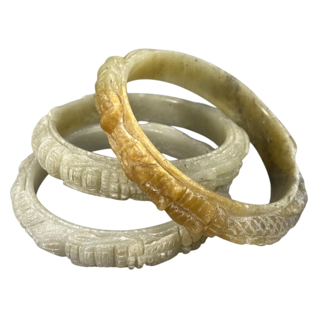 Lot of 3 Chinese Carved Jadeite Jade Dragon Bracelets (Bangles), 88AC (1 of 2)