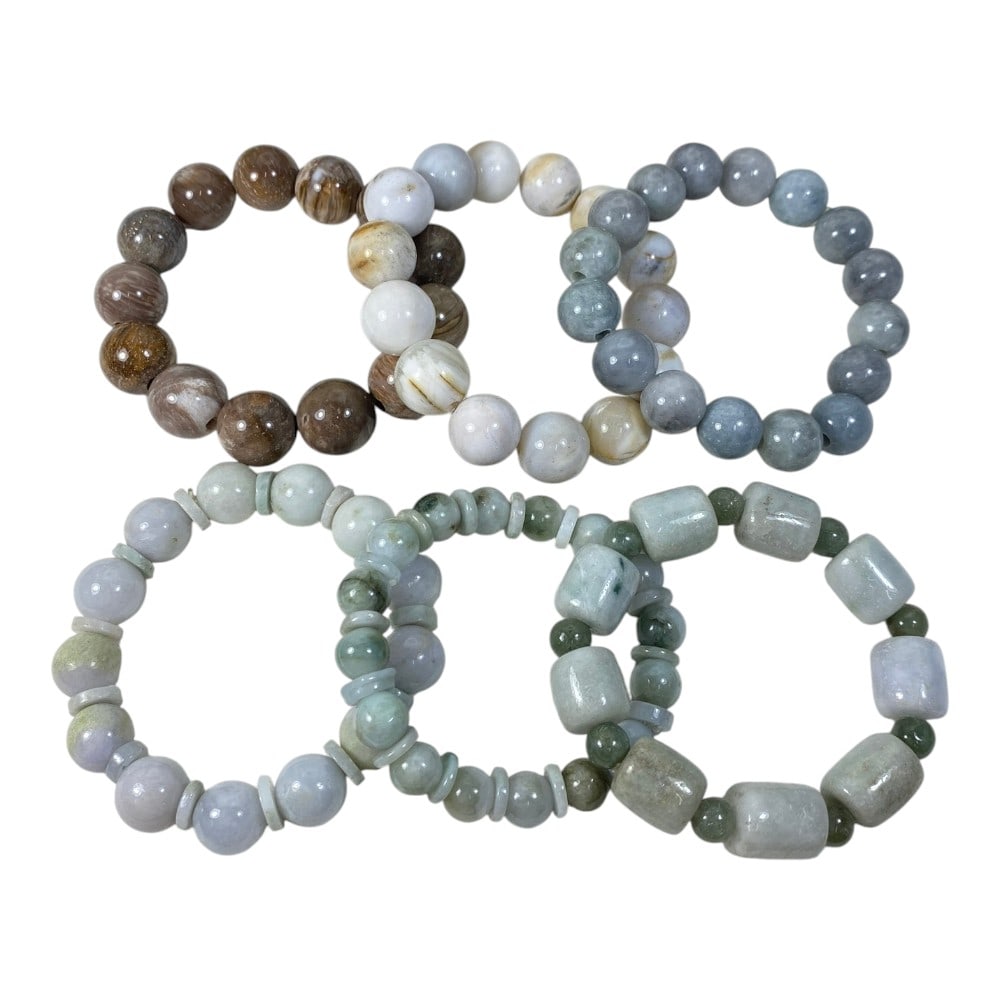 A Lot of 6 Chinese Jadeite Jade Beaded Bracelets, 8AB (1 of 1)