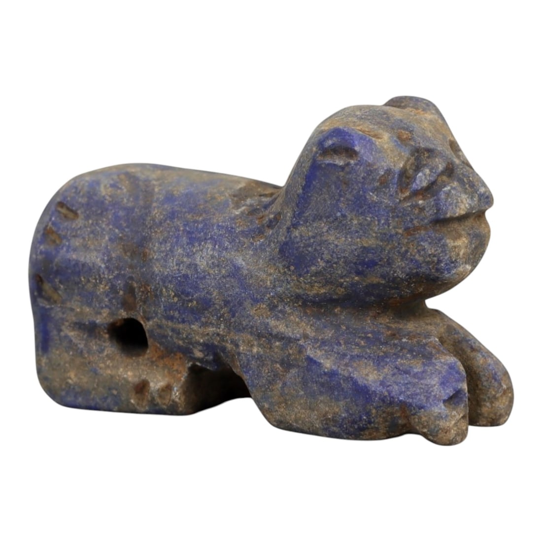 Ancient Schist Cub Zoomorphic Figurine - Animal Carving, 40AH: Carved from schist stone, this ancient cub zoomorphic figurine features a stylized animal form with incised detailing, typical of small-scale ornamental use in early cultural contexts. The stone exhib