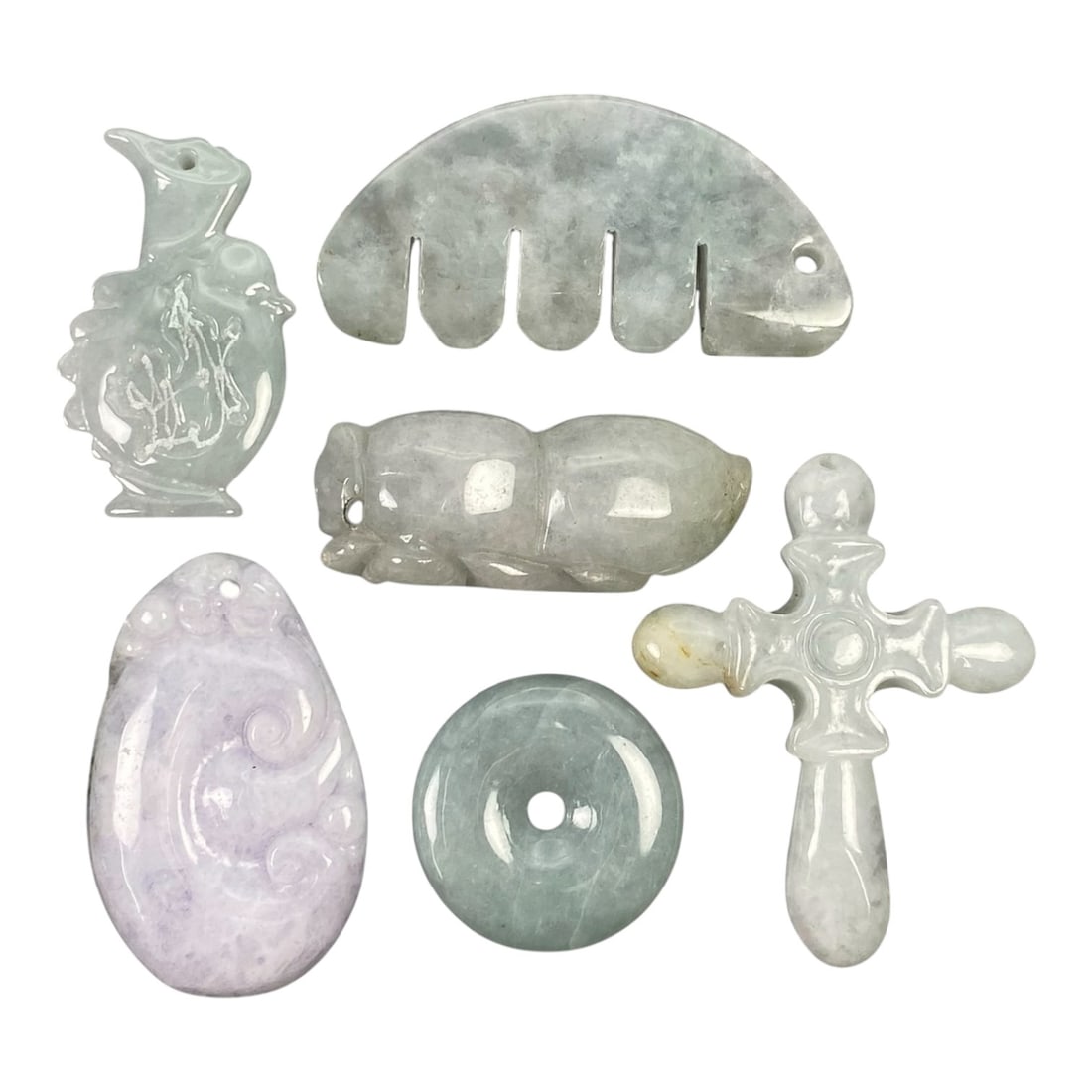 A Group of Six Chinese Jadeite Jade Carvings, 20th Century, 7XJ (1 of 2)