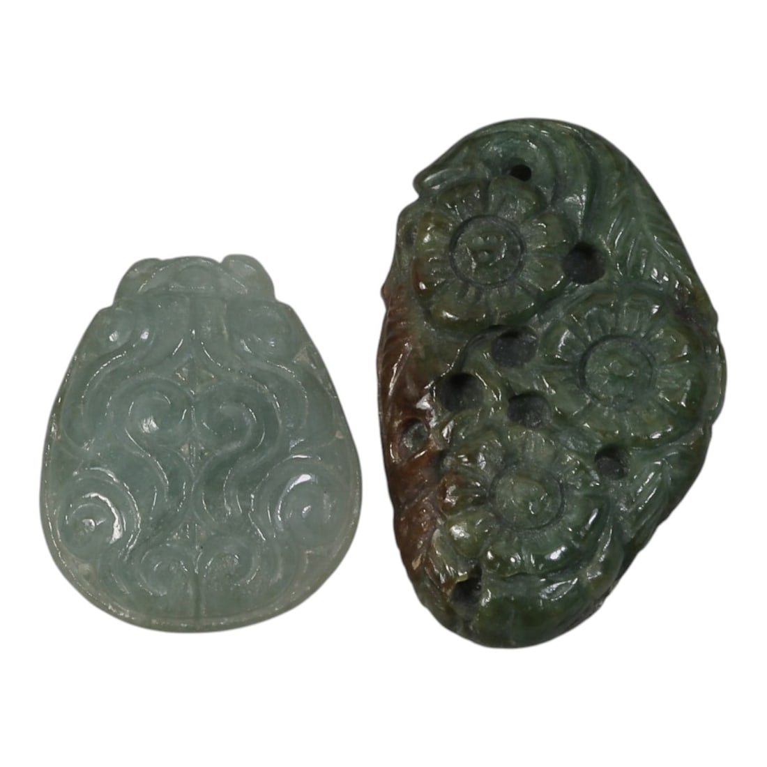 Lot of 2 Antique Oriental Chinese Jadeite Jade Carved Pendants, 23AG (1 of 2)
