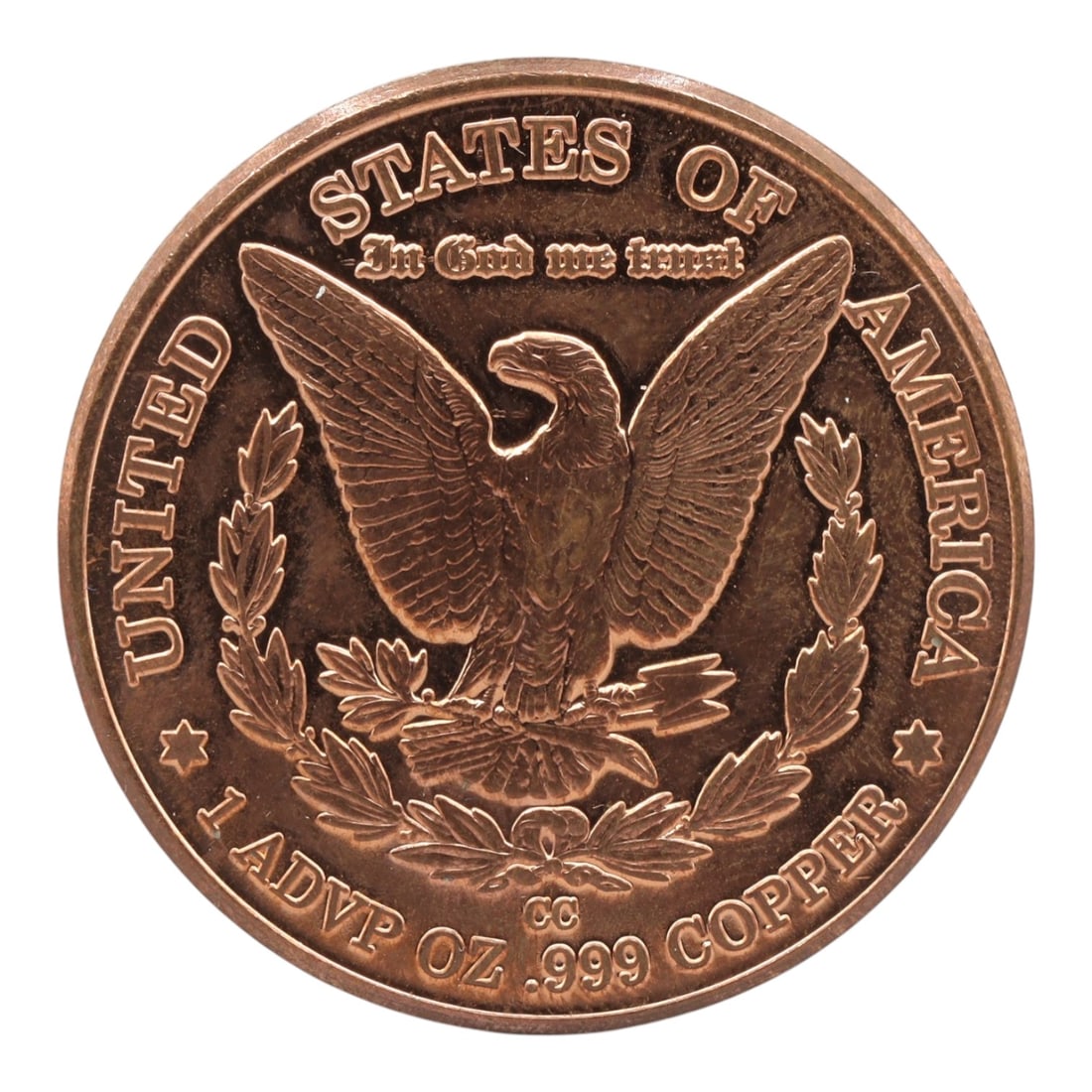 UNITED STATES: Frontier Spirit - Morgan Dollar Inspired 1 ADVP OZ .999 Copper Round, 45mm, 39ZJ: This 1 ADVP ounce copper round draws inspiration from the iconic Morgan Dollar, reimagining the classic American eagle motif for modern collectors. The obverse features a majestic bald eagle with outs