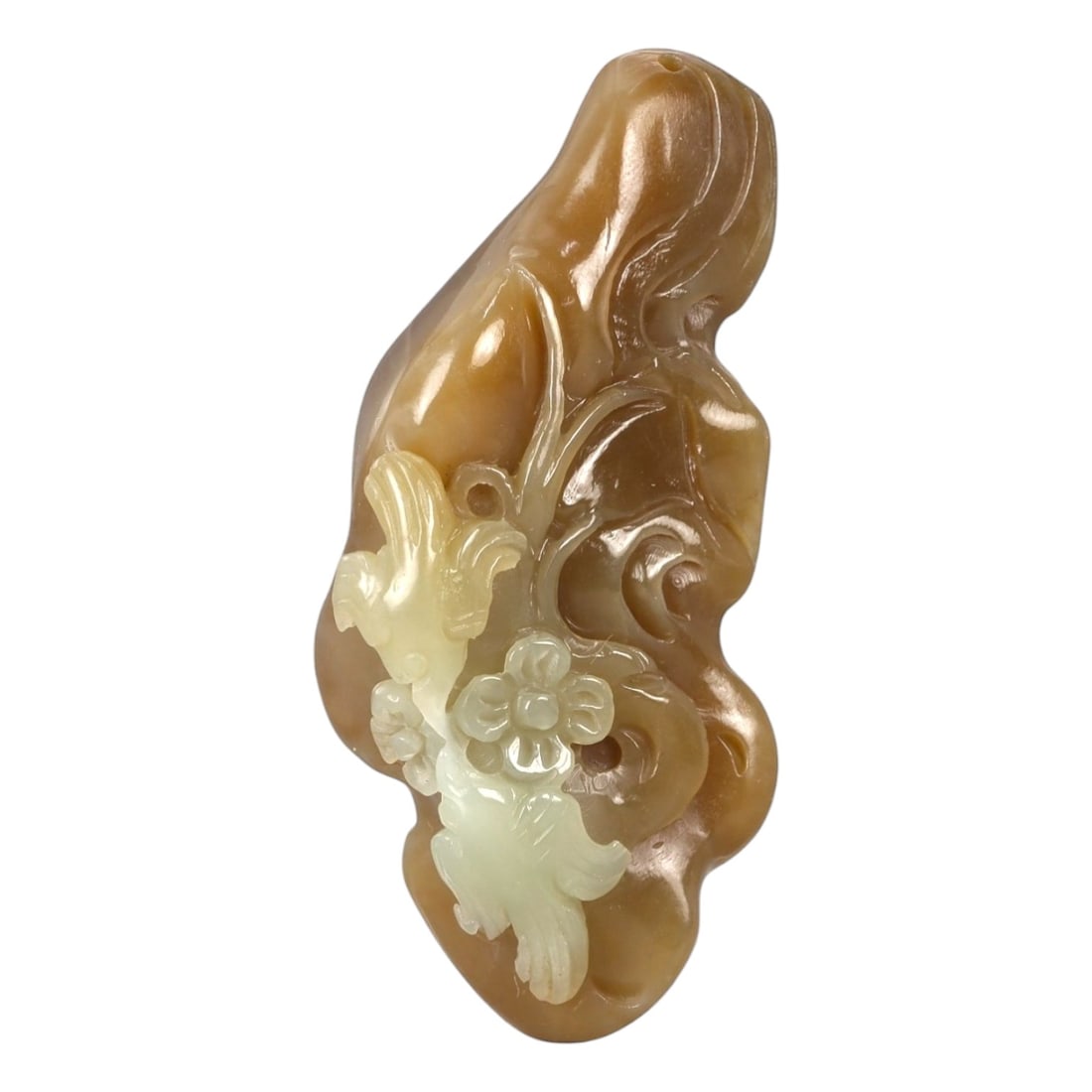 A Chinese Nephrite Jade Pendant with Bird and Floral Motifs, 20th Century, 41FA (1 of 2)