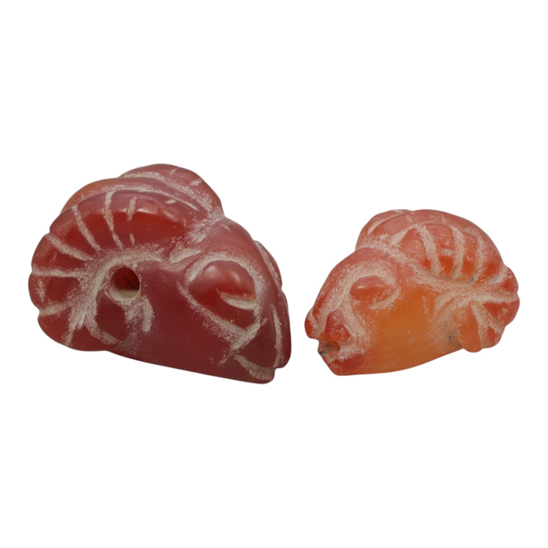 Lot of 2 Ancient Near Eastern Carnelian Ram Head Amulets, 16WM (1 of 2)