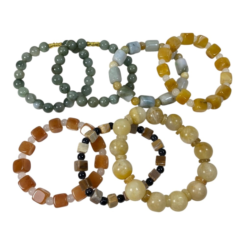 A Lot of 7 Chinese Jadeite Jade Beaded Bracelets, 7AB (1 of 1)