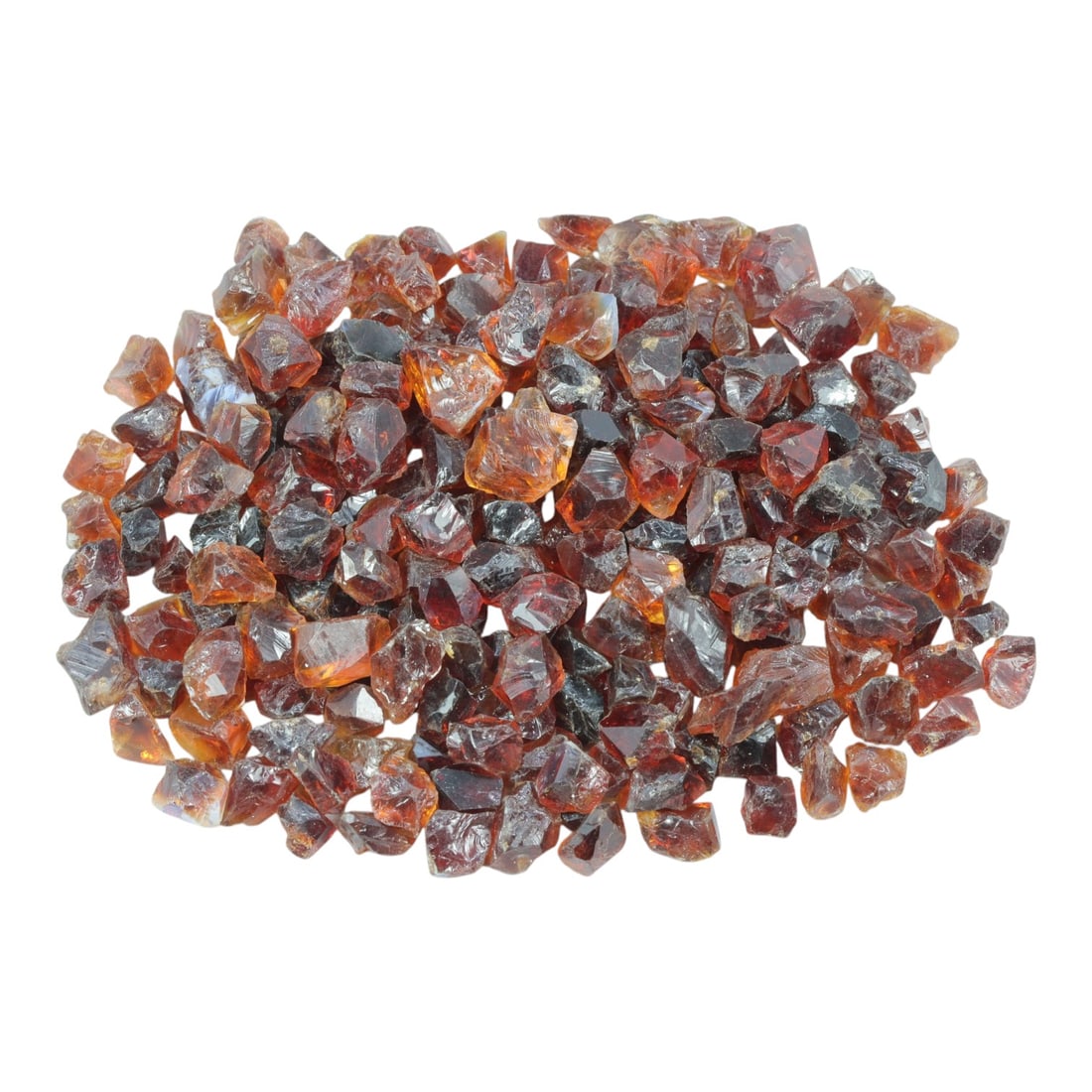 191.96 Carats Natural Garnet Rough Parcel, 37XE: This generous parcel of natural garnet rough showcases a rich, warm spectrum of hues, from deep reddish-brown and burgundy to vibrant amber and honey-orange tones. The stones are in their raw, crystal