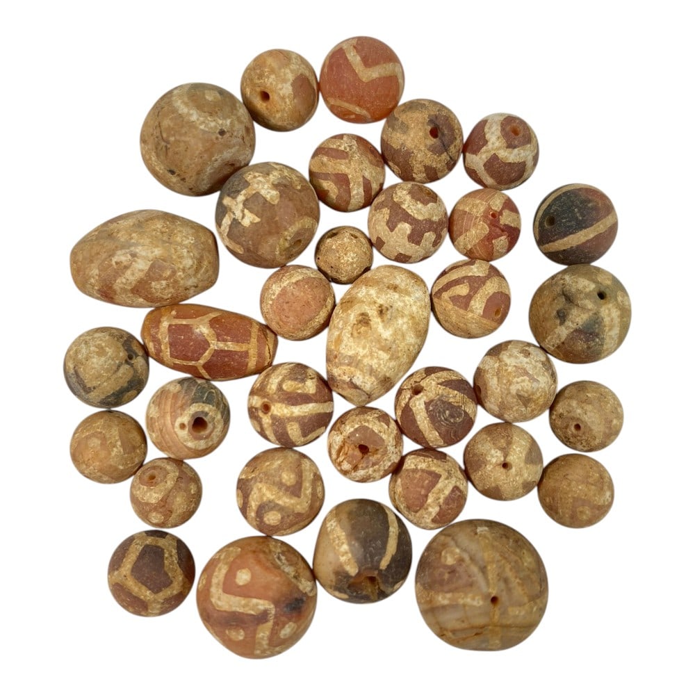 A Lot of 34 Ancient Etched Carnelian Beads, Gandhara Period, 71AA (1 of 1)