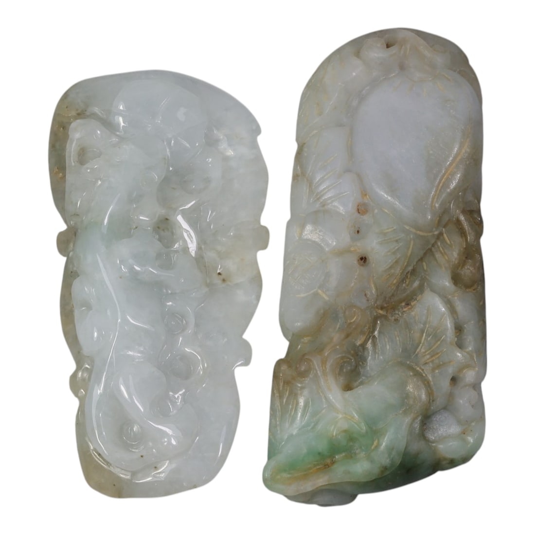 Lot of 2 Antique Oriental Chinese Jadeite Jade Carved Pendants, 19AG (1 of 2)