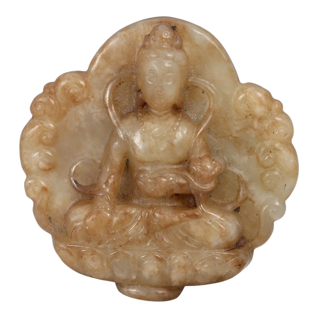 A Chinese Jade Plaque Carved with a Seated Bodhisattva, 19th-20th Century, 27FD (1 of 2)