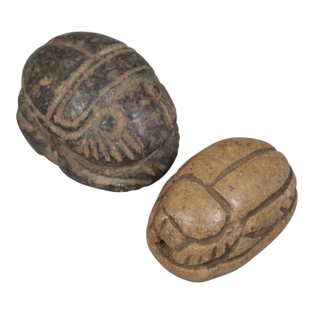 Lot of 2 Ancient Egyptian Style Stone Scarab Amulets, Circa Late Period, 94AE (1 of 1)
