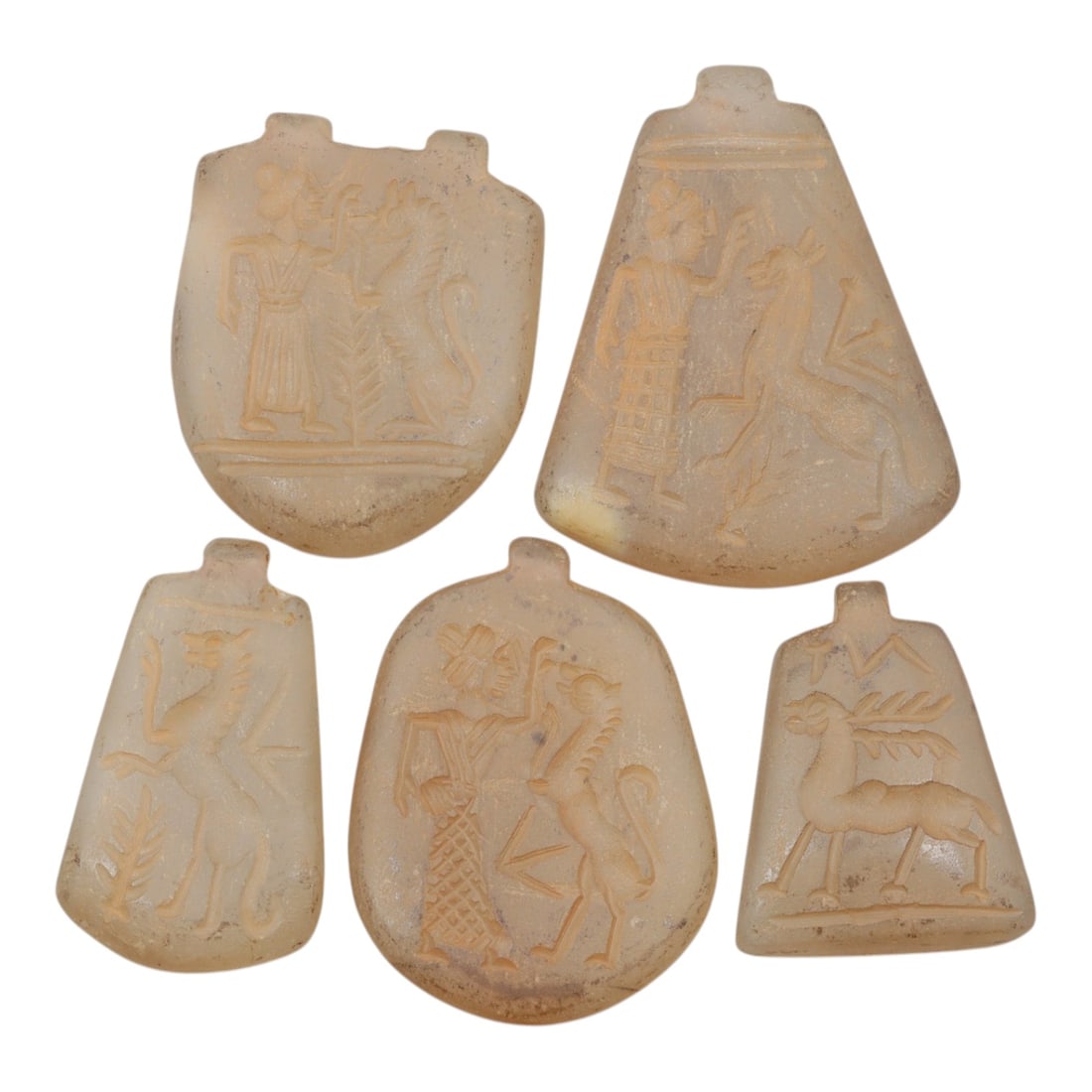 Lot of 5 Ancient Sasanian Chalcedony Amulet Pendants, Circa 3rd-7th Century CE, 57WT (1 of 1)