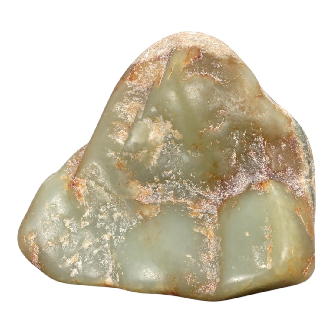 A Chinese Hetian Jade Natural Boulder Display Stone, 20th Century, 5YB: Formed from a natural Hetian nephrite jade boulder, the stone is presented largely uncarved, with only minimal shaping to stabilize the base and enhance its display orientation. The surface exhibits a