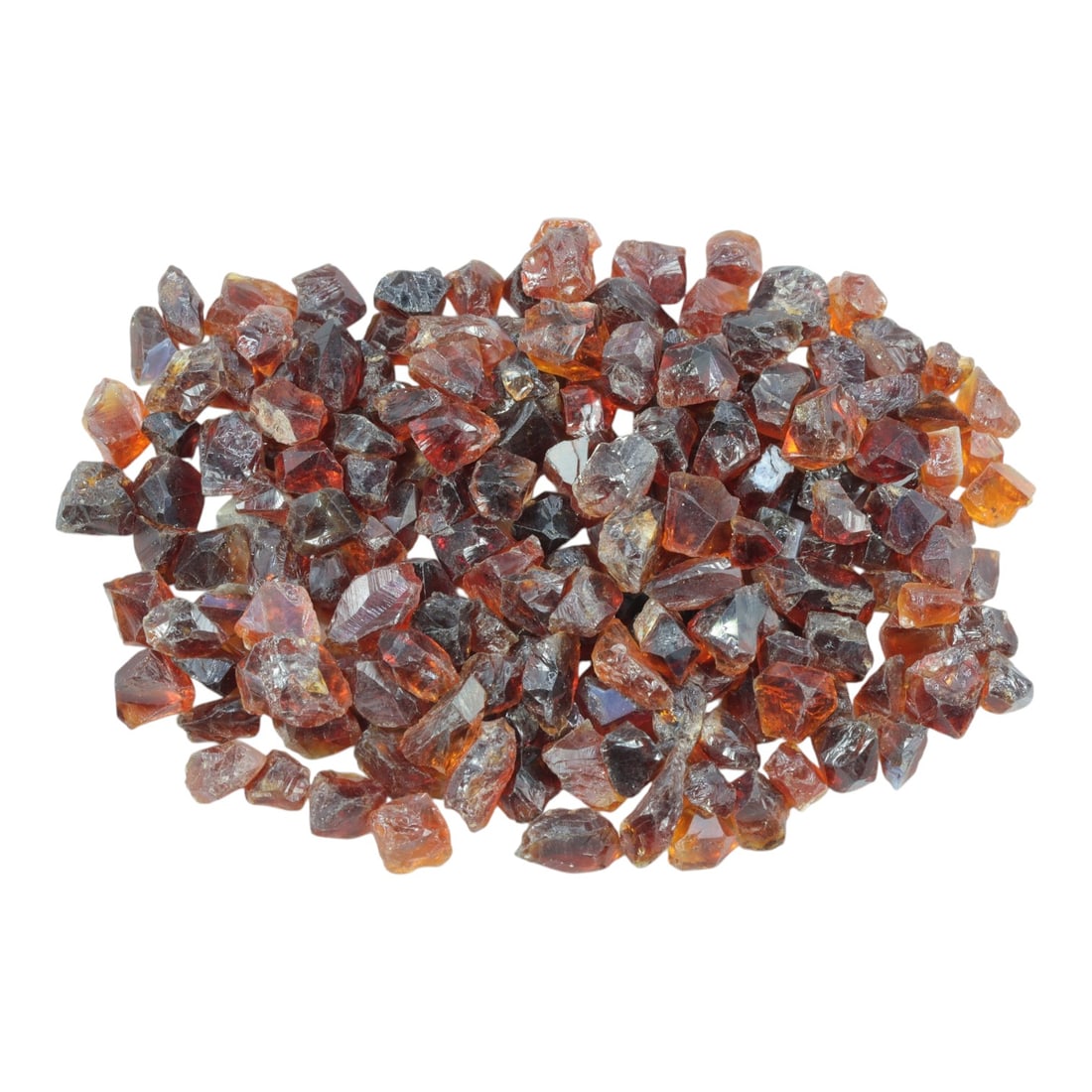 170.38 Carats Natural Garnet Rough Parcel, 38XE: This generous parcel of natural garnet rough showcases a rich palette of warm hues, ranging from deep reddish-brown to vibrant orange and honey tones. The stones are in their natural crystalline form,