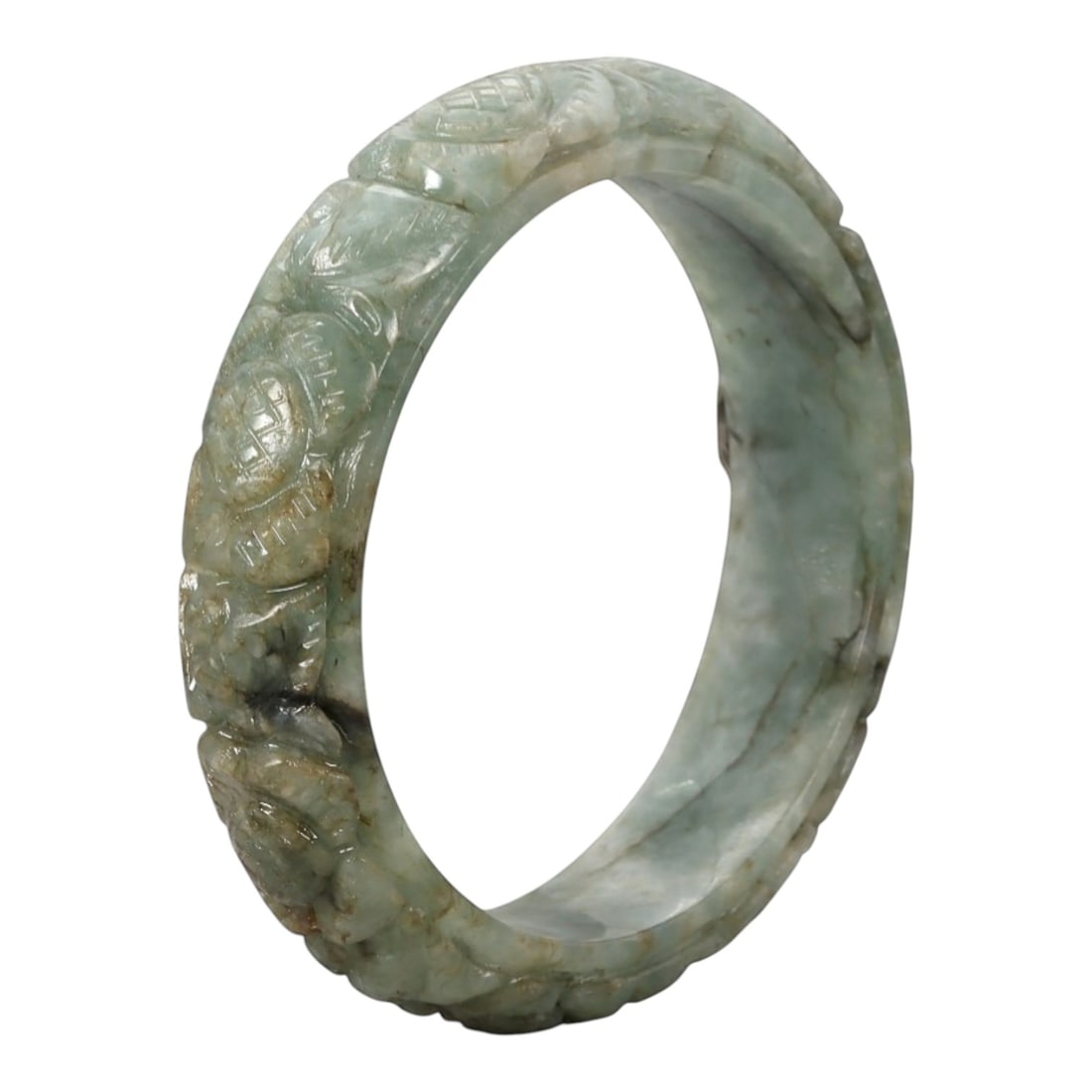 A Chinese Carved Jadeite Jade Bangle Bracelet, 20th Century, 36ZL (1 of 2)