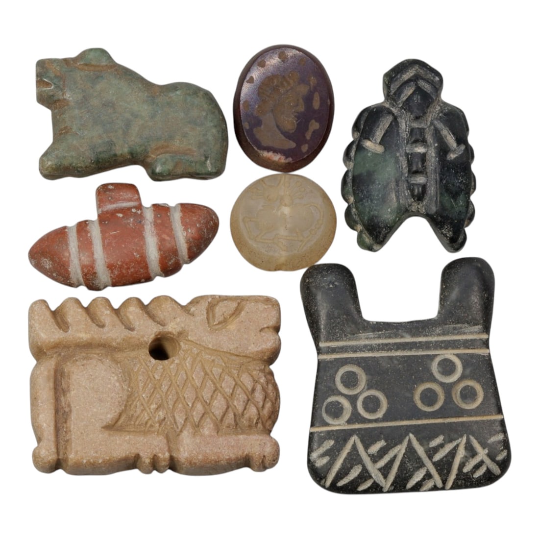 Lot of 7 Ancient Near Eastern / Coptic Egyptian Style Stone Amulets and Intaglios, 5WT (1 of 1)