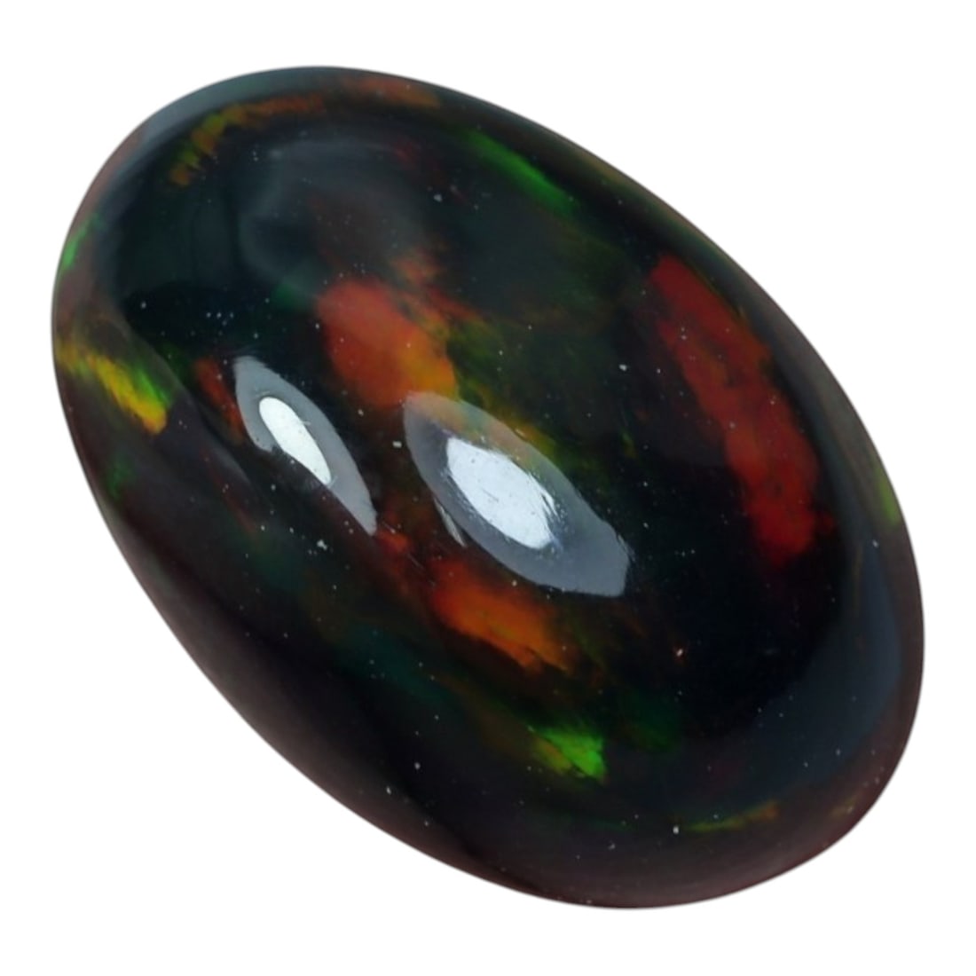 2.00 Carats Ethiopian Welo Black Opal Oval Cabochon - Natural Loose Gemstone, 91XY: This stunning Ethiopian Welo black opal is a true spectacle of color, featuring a deep, velvety black body that dramatically contrasts with vivid flashes of red, orange, and green. The opal's smooth, 