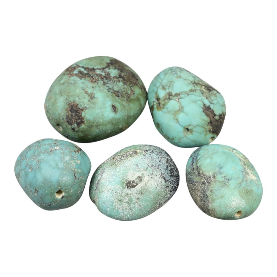 Vintage Tibetan Turquoise Bead Set, c. 20th Century 1.7 - 2.5cm, 54XD: This set of vintage Tibetan turquoise beads embodies the deep cultural significance long associated with turquoise across Himalayan regions. Valued for its protective qualities and symbolic link to sk