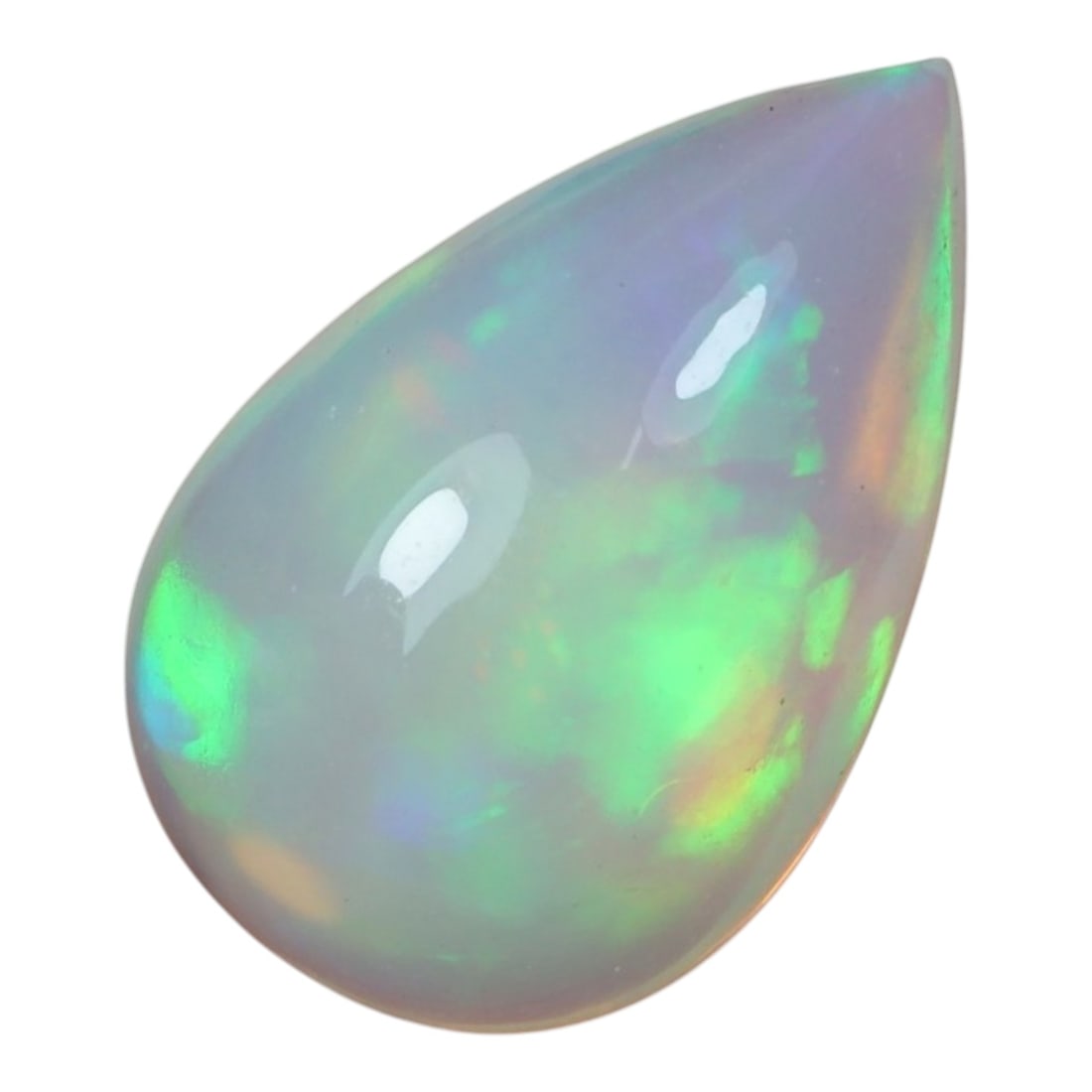 1.87 Carats Ethiopian Welo Opal Pear Cabochon - Natural Loose Gemstone, 77XB: This ethereal Ethiopian Welo opal is a breathtaking display of soft, otherworldly beauty. Set against a milky, translucent base, its smooth, polished pear-shaped cabochon showcases a gentle play-of-co