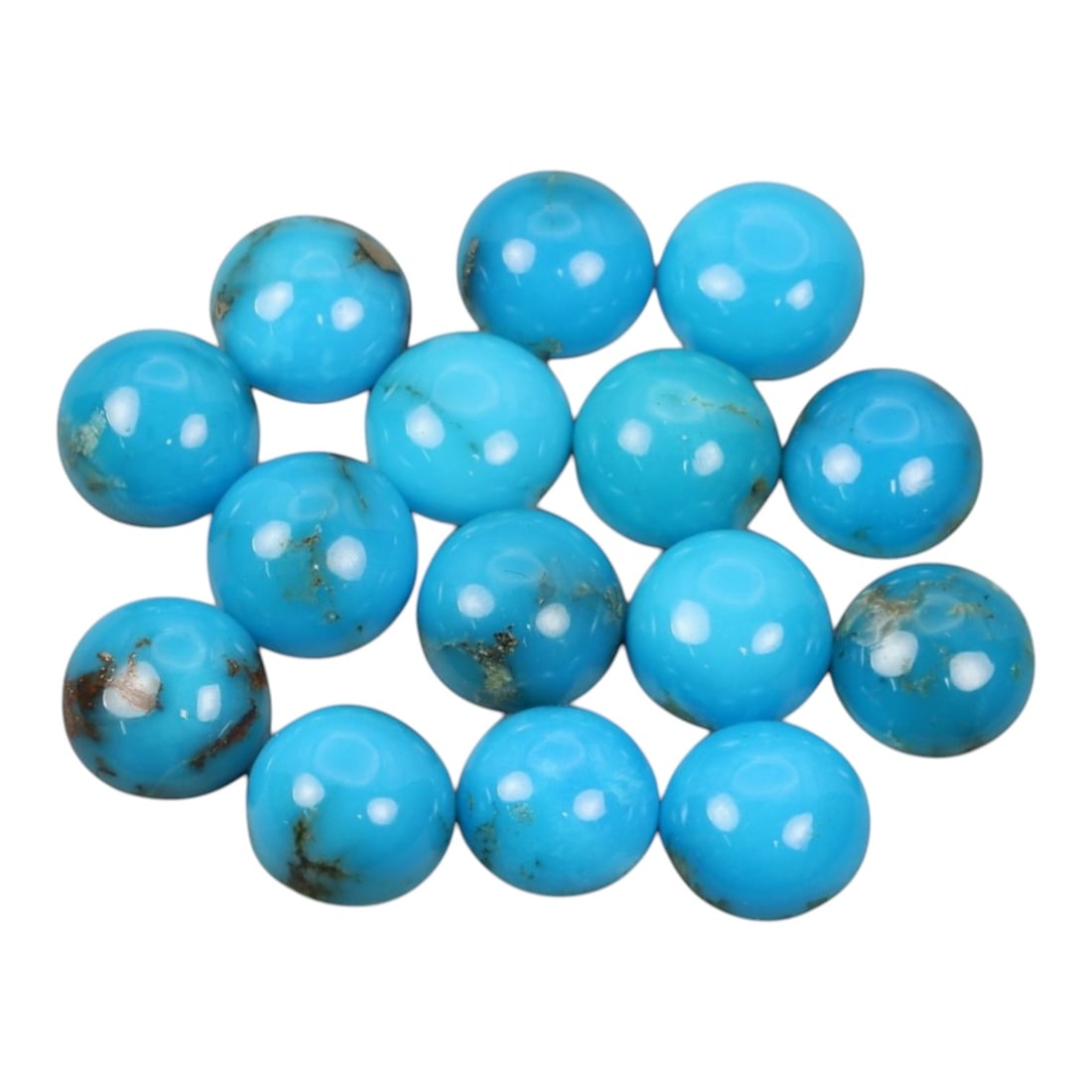 11.48 Carats Sky Blue Arizona Turquoise Cabochon Parcel - Natural Loose Gemstones, 15XP: This curated parcel of Arizona turquoise cabochons bursts with a vivid sky blue hue, saturated and luminous with a smooth, domed finish that enhances the stone's natural luster. Each cabochon, measuri