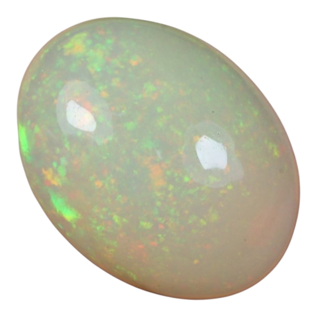 2.37 Carats Natural Ethiopian Welo Opal - Oval Cabochon Loose Gemstone, 27XB: Natural oval cabochon Welo opal, sourced from the premium Welo deposit in Ethiopia. This exceptional single stone features a translucent, milky white base alive with vivid, full-spectrum play-of-color