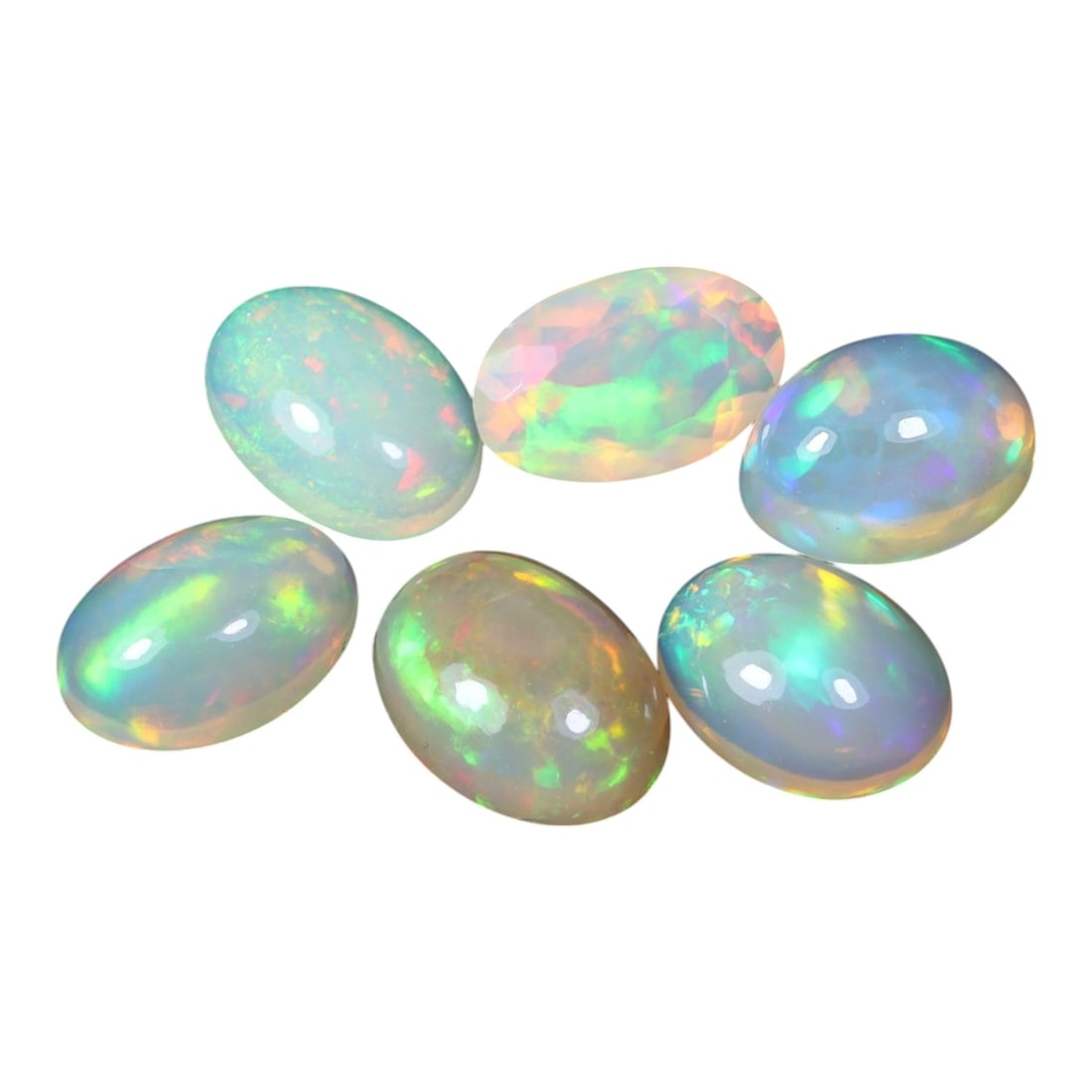 8.78 Carats Multicolor Welo Opal Oval Parcel - Natural Ethiopian Stones, 52XC: This captivating parcel of Ethiopian Welo opals showcases a breathtaking spectrum of iridescent play-of-color, ranging from vivid greens and electric blues to soft oranges and pastel pinks. Each 10.3x