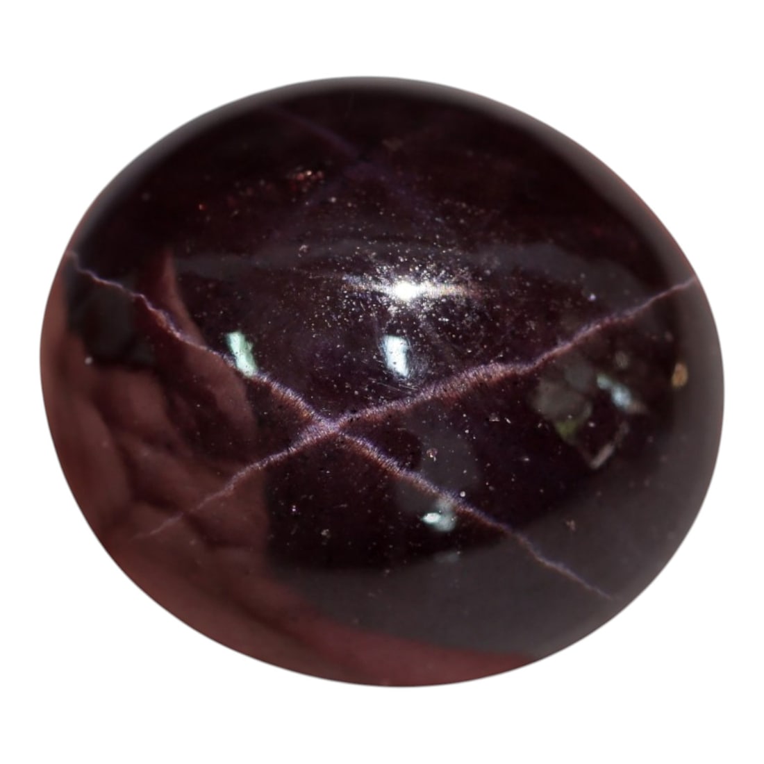 53.75 Carats Deep Burgundy Star Garnet Round Cabochon - Natural Loose Gemstone, 23XC: This striking star garnet is a rare collector's piece, showcasing a rich, deep burgundy hue with subtle crimson undertones that come alive under light. Its perfectly polished, domed surface features a