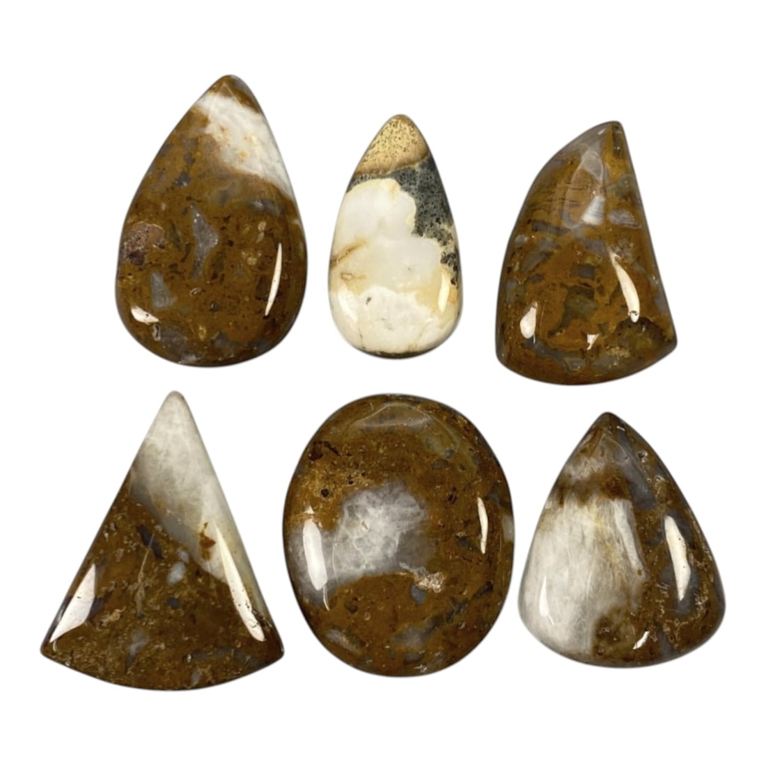 206.45 Carats Picture Jasper Statement Cabochon Parcel - Natural Loose Gemstones, 95ZL: This exceptional and substantial parcel of Picture Jasper cabochons, weighing a total of 206.45 carats with individual dimensions ranging from 2.7 to 3 cm, is a masterclass in nature's artistry. Each 