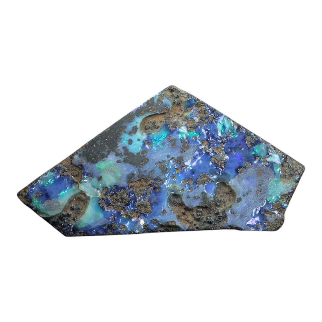 59.14 Carats Winton Boulder Opal Rough Specimen - Natural Queensland Origin, LZ87: This impressive Winton boulder opal rough is a dramatic showcase of Australian opal's natural beauty. The rugged ironstone matrix forms a textured, earthy backdrop, interspersed with large, vibrant po