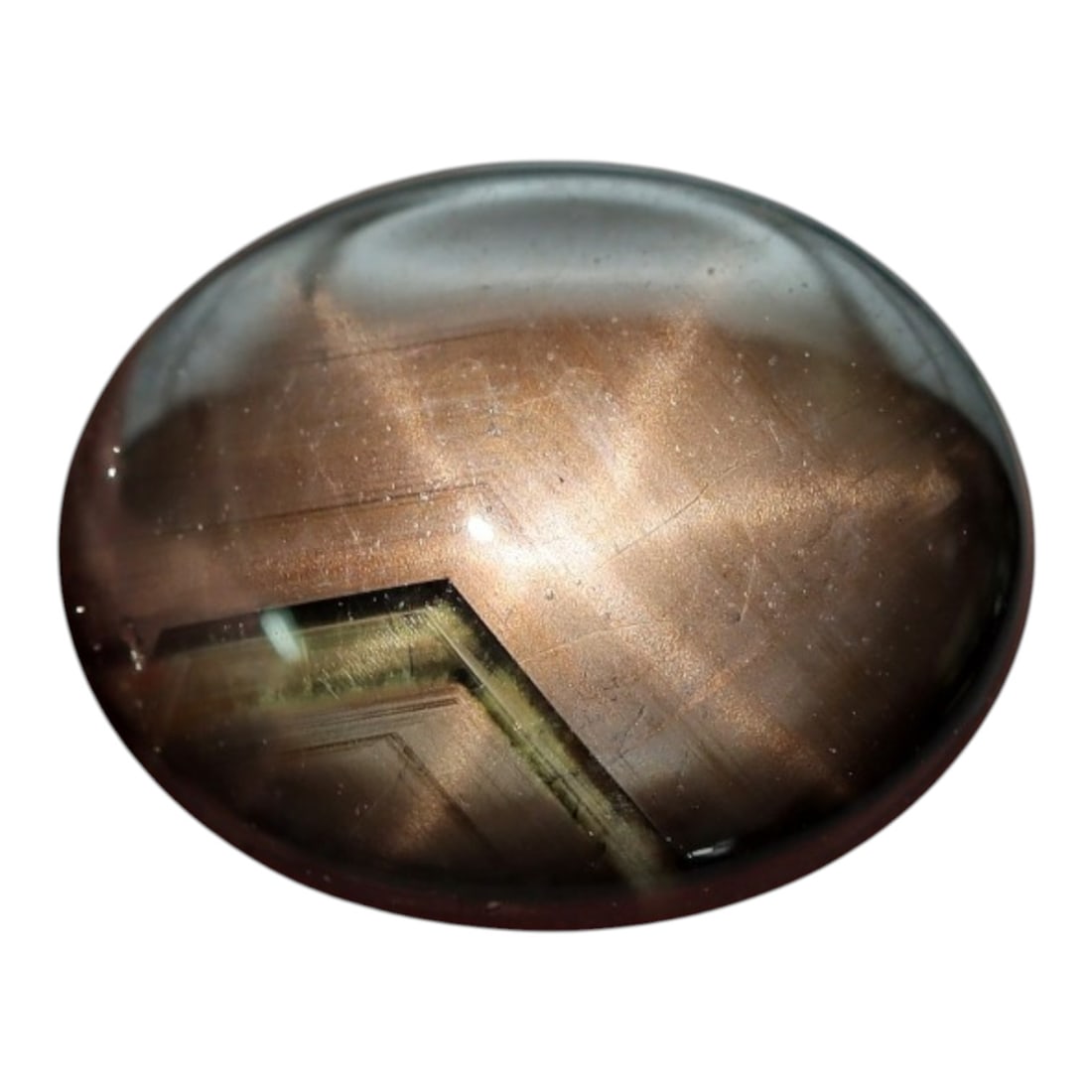 6.18 Carats Bronze-Black Star Sapphire Oval Cabochon - Natural Loose Gemstone, 3XC: This striking black star sapphire presents a unique metallic bronze sheen, with a warm coppery glow that shifts across its smooth, polished cabochon surface. A crisp six-rayed star cuts vividly throug