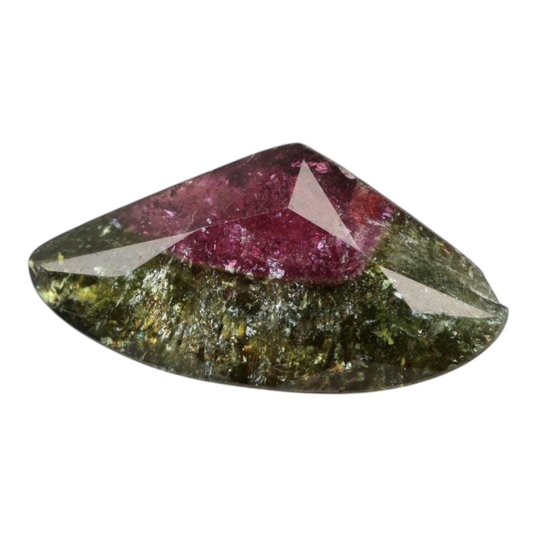 3.85 Carats Watermelon Bi-Color Tourmaline Fancy - Natural Nigerian Stone, 32XP: This exceptional fancy-cut tourmaline captivates with a classic watermelon bi-color spectrum, boasting a rich raspberry-pink core that gradients into a deep forest green at its edges. Measuring precis