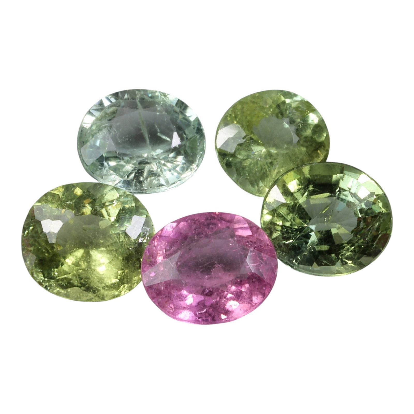 7.51 Carats Multicolor Tourmaline Round Parcel - Natural Loose Stones, 37XB: This elegant parcel of tourmalines presents a delightful mix of soft, natural hues, including pale mint green, lime yellow, and a striking saturated pink. The total carat weight of the lot is 7.51 car