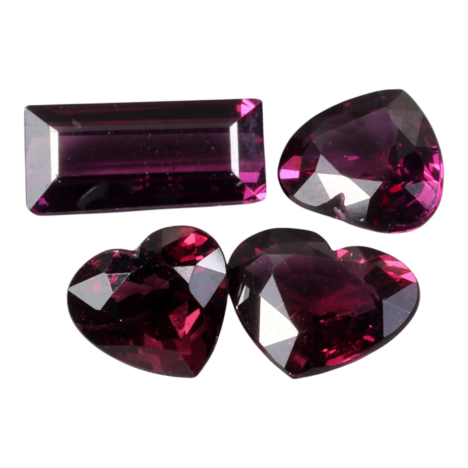 7.23 Carats Raspberry Rhodolite Garnet Mixed Cut Parcel - Natural Loose Stones, 83XC: This striking parcel of rhodolite garnets showcases a rich, saturated raspberry hue, ranging from deep magenta to vibrant pink tones. The total carat weight of the lot is 7.23 carats, with the rectang