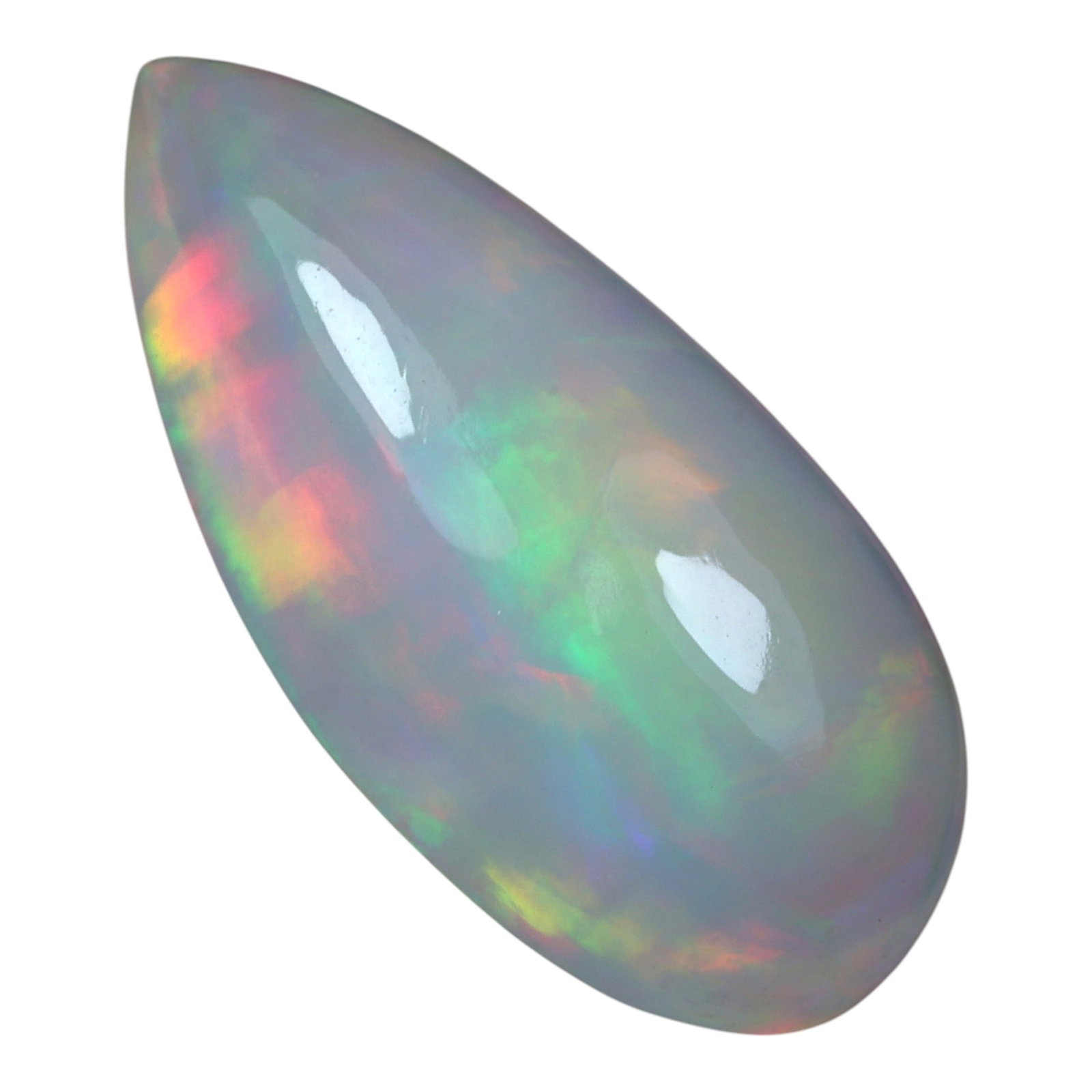 6.47 Carats Welo Opal Marquise Cabochon - Natural Ethiopian Stone, 70XB: This elegant marquise-shaped cabochon of Welo opal enchants with a vivid, shifting play of color, displaying soft flashes of pastel pink, lime green, golden yellow, and hints of blue across its milky,