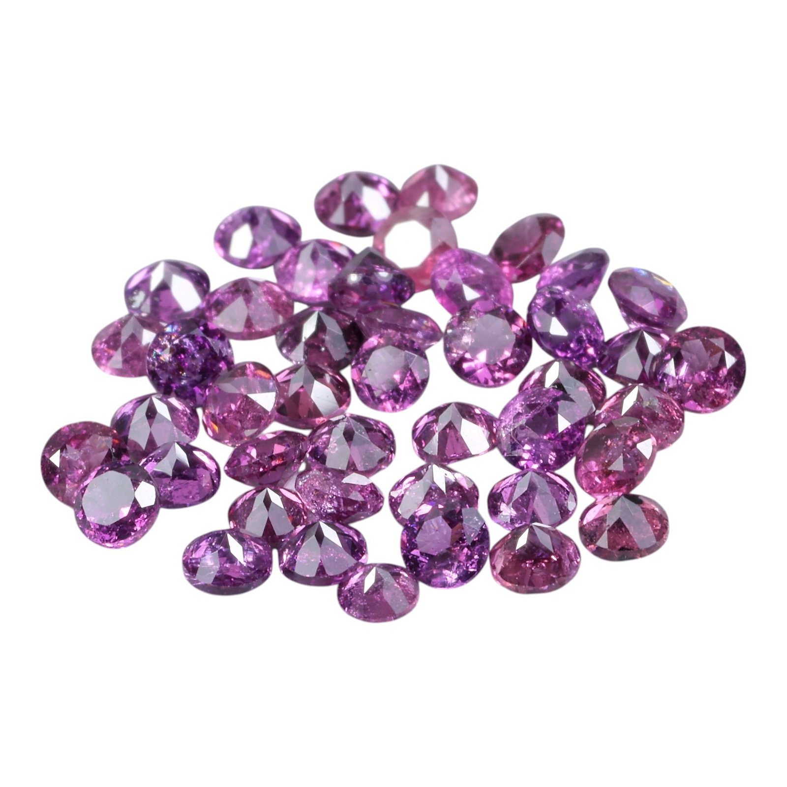 3.84 Carats Vivid Pink Rhodolite Garnet Parcel - Natural Loose Stones, 72WE: This dazzling parcel of rhodolite garnets bursts with a rich, saturated pink hue, ranging from bright fuchsia to deep magenta tones. The total carat weight of the lot is 3.84 carats, with each round-c