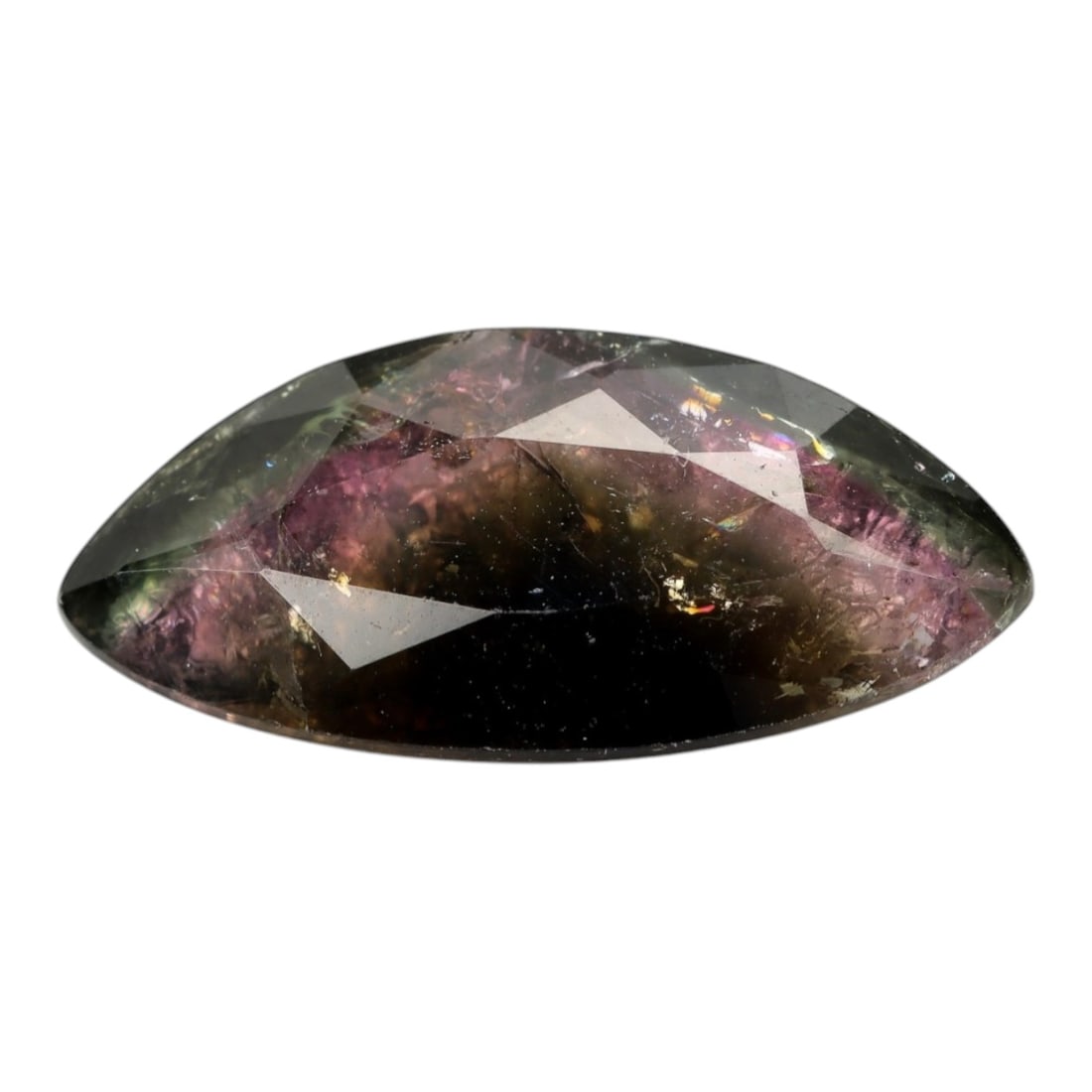 5.81 Carats Watermelon Bi-Color Tourmaline Marquise - Natural Nigerian Stone, 31XP: This striking marquise-cut tourmaline showcases a dramatic watermelon bi-color pattern, with deep magenta-pink at its core blending seamlessly into vibrant forest green along the edges. Measuring at 1