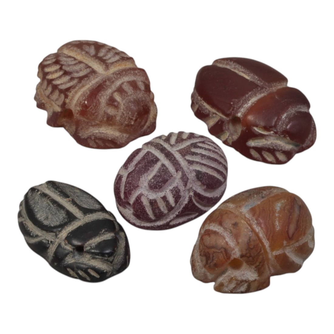 Lot of 5 Ancient Coptic Egyptian Multi-Stone Scarabs, Circa Roman to Coptic Era, 95WT (1 of 1)