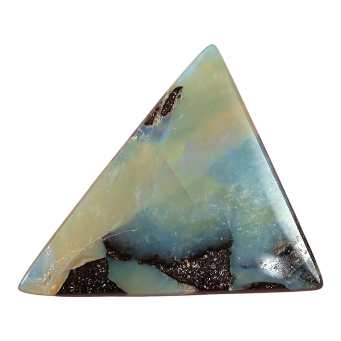 3.66 Carats Cream-Blue Boulder Opal - Natural Australian Stone, 48XM: This elegant boulder opal captivates with a soft, creamy base that transitions into cool, translucent blue layers, with subtle flashes of iridescent green and violet shimmering beneath its smooth, tri