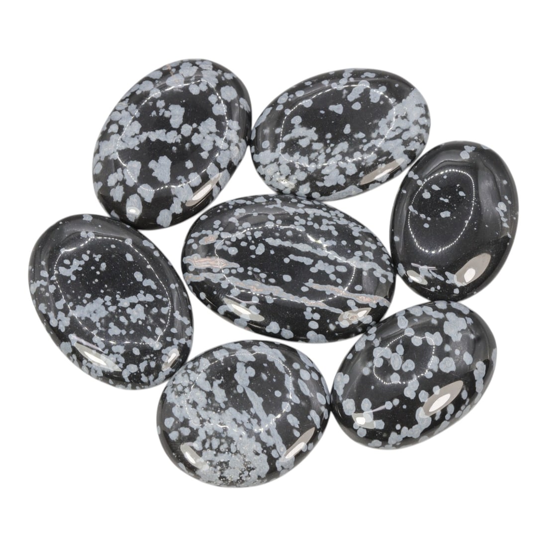 161.66 Carats Natural Snowflake Obsidian Cabochon Parcel (7 Pieces), 78WC (1 of 1)