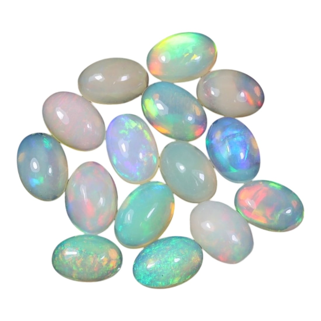 4.62 Carats Natural Ethiopian Welo Opal - Oval Cabochon Loose Gemstone Lot, 60WE: Natural oval cabochon Welo opal lot, sourced from the premium Welo deposit in Ethiopia. This curated collection showcases exceptional opals with vivid, full-spectrum play-of-color-flashing fiery reds,