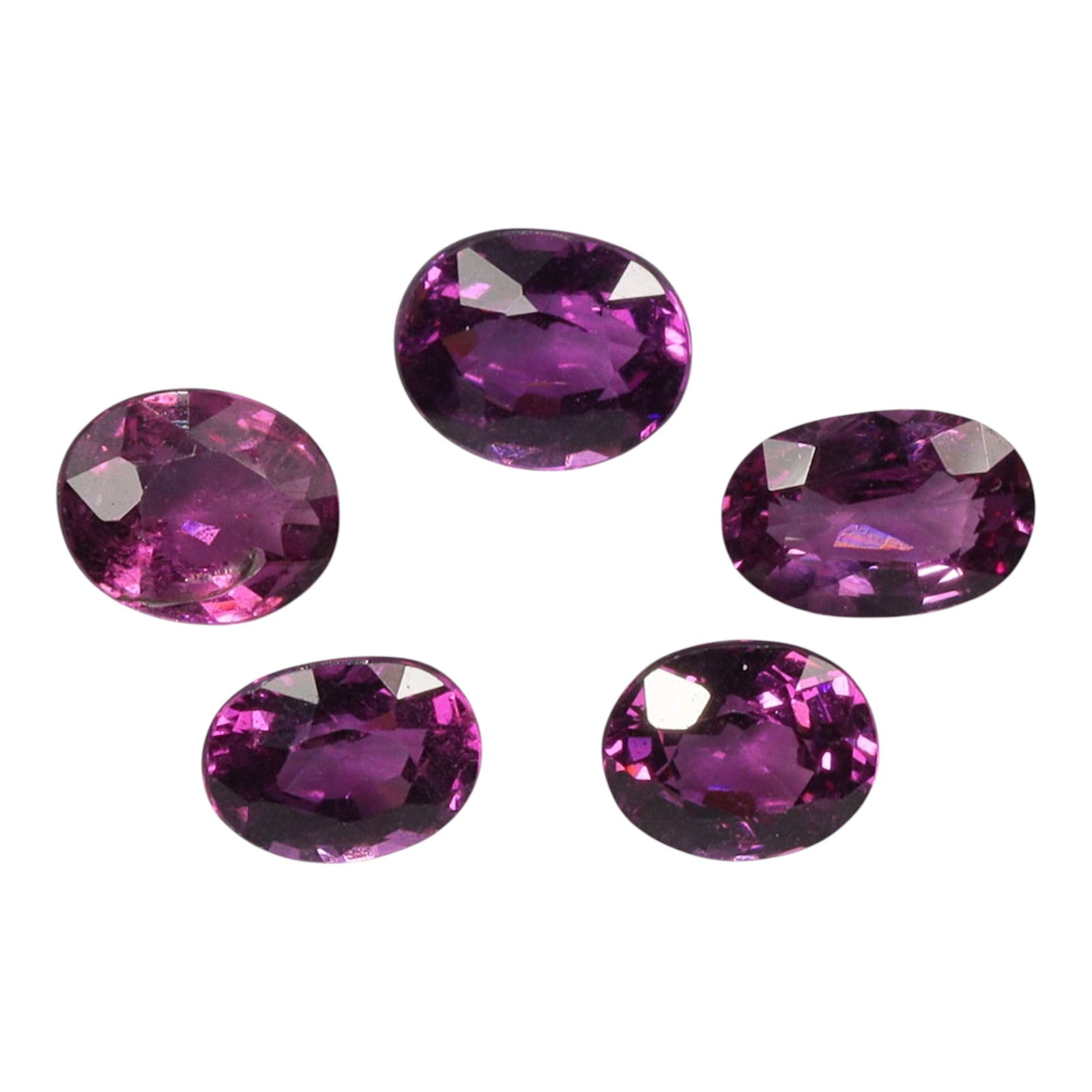2.73 Carats Raspberry Rhodolite Garnet Oval Parcel - Natural Loose Stones, 69XM: This curated parcel of rhodolite garnets dazzles with a rich, saturated raspberry hue, ranging from deep magenta to bright rose-purple tones that glow with natural warmth and vibrancy. The total carat