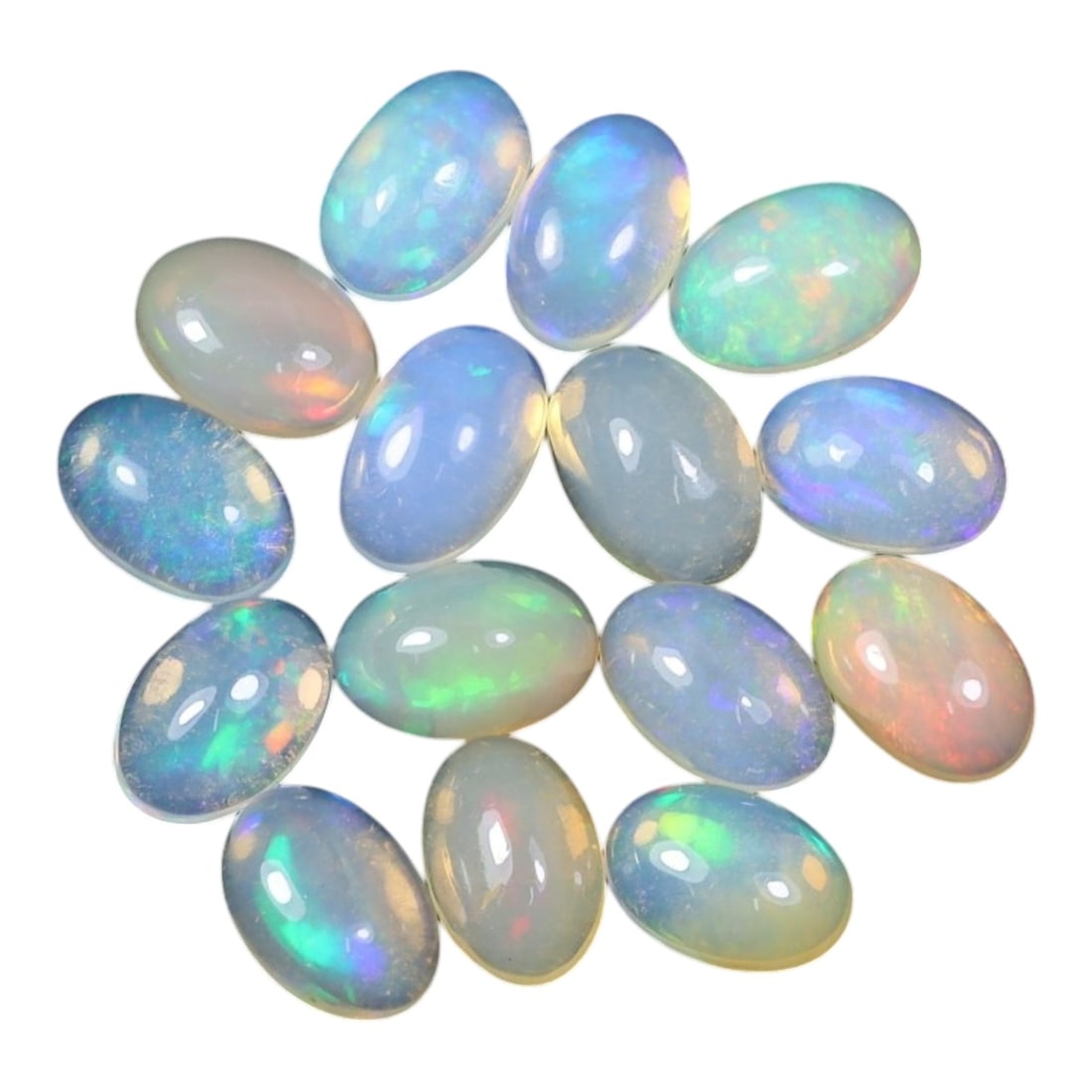 4.84 Carats Natural Ethiopian Welo Opal - Oval Cabochon Loose Gemstone Lot, 61WE: Natural oval cabochon Welo opal lot, sourced from the premium Welo deposit in Ethiopia. This curated collection showcases exceptional opals with vivid, full-spectrum play-of-color-flashing fiery reds,