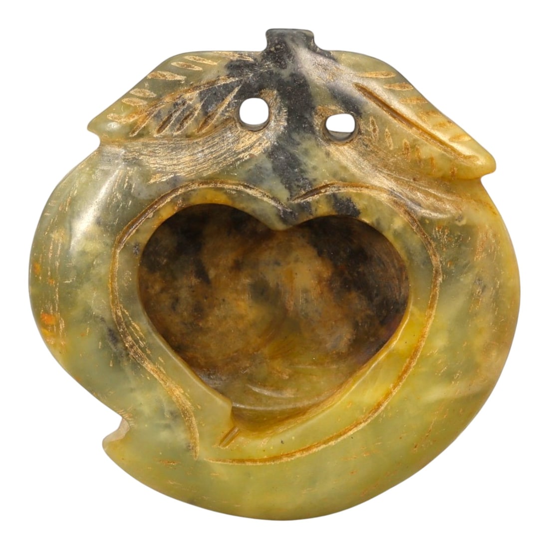 A Chinese Hardstone Miniature Vessel, 20th Century, 34YB: Carved from translucent greenish-yellow hardstone with areas of darker veining and natural inclusions, the vessel is worked in a compact, rounded form with a deeply hollowed interior. The exterior is 