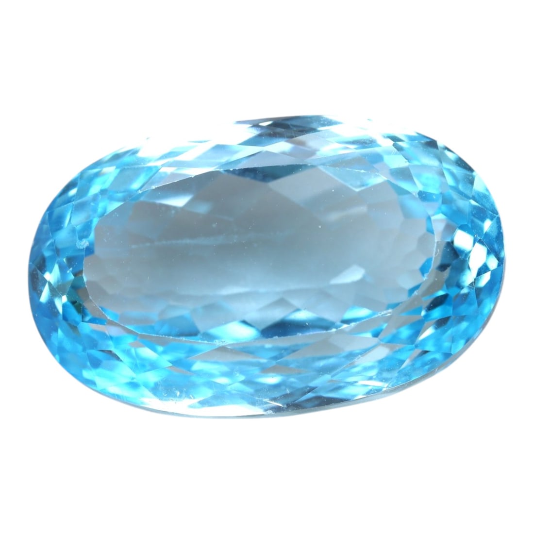 52.82 Carats Swiss Blue Topaz Oval - Natural Brazilian Stone, LZ107: This magnificent oval-cut Swiss blue topaz is a true statement gem, boasting a vivid, saturated sky-blue hue that radiates clarity and light. Its expertly faceted cut features precisely angled surface