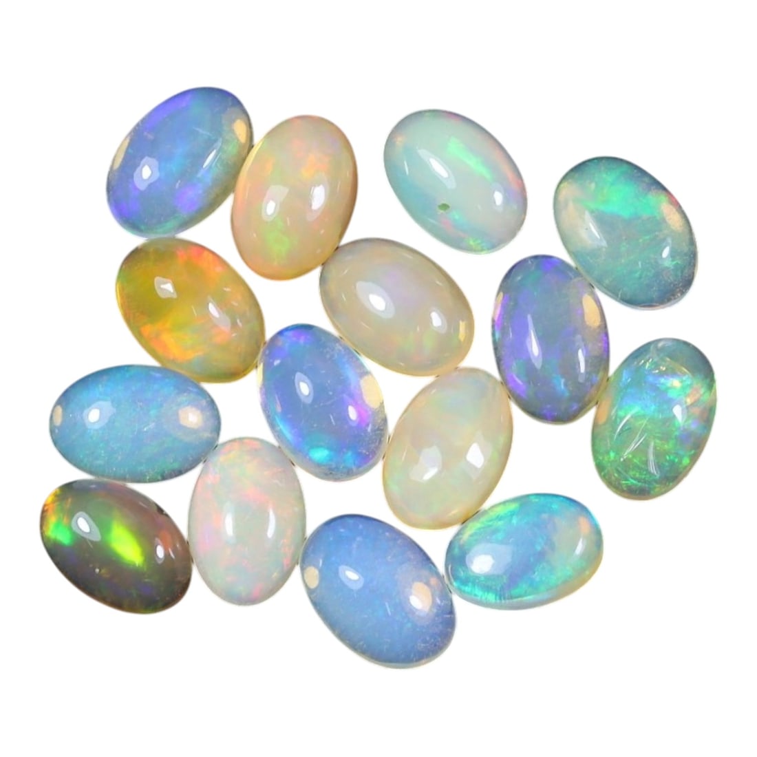 4.21 Carats Natural Ethiopian Welo Opal - Oval Cabochon Loose Gemstone Lot, 62WE: Natural oval cabochon Welo opal lot, sourced from the premium Welo deposit in Ethiopia. This curated collection showcases exceptional opals with vivid, full-spectrum play-of-color-flashing fiery reds,