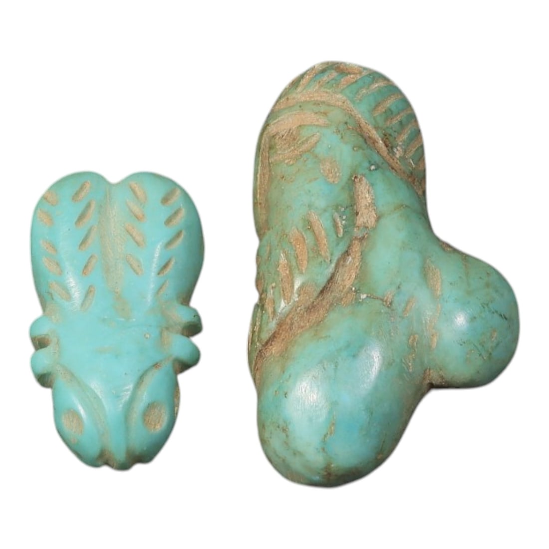 Lot of 2 Ancient Coptic Egyptian Turquoise Stone Amulets, Circa Roman to Coptic Era, 88AD (1 of 2)