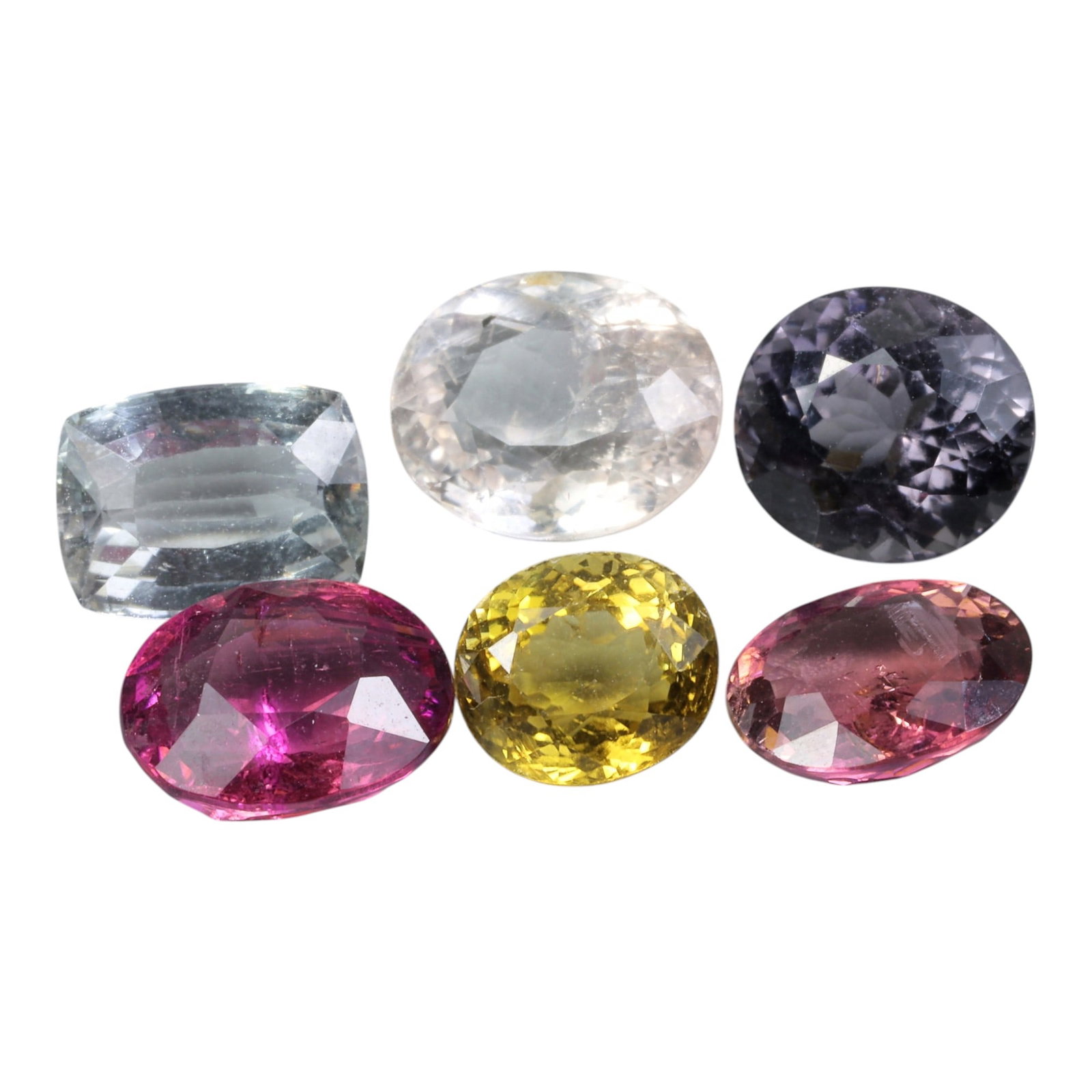 11.56 Carats Multicolor Tourmaline Selection - Natural Loose Stones, 82WE: This vibrant selection of tourmalines showcases a stunning spectrum of colors, from vivid magenta and sunlit yellow to soft pink, icy blue, clear white, and deep charcoal tones. The total carat weight